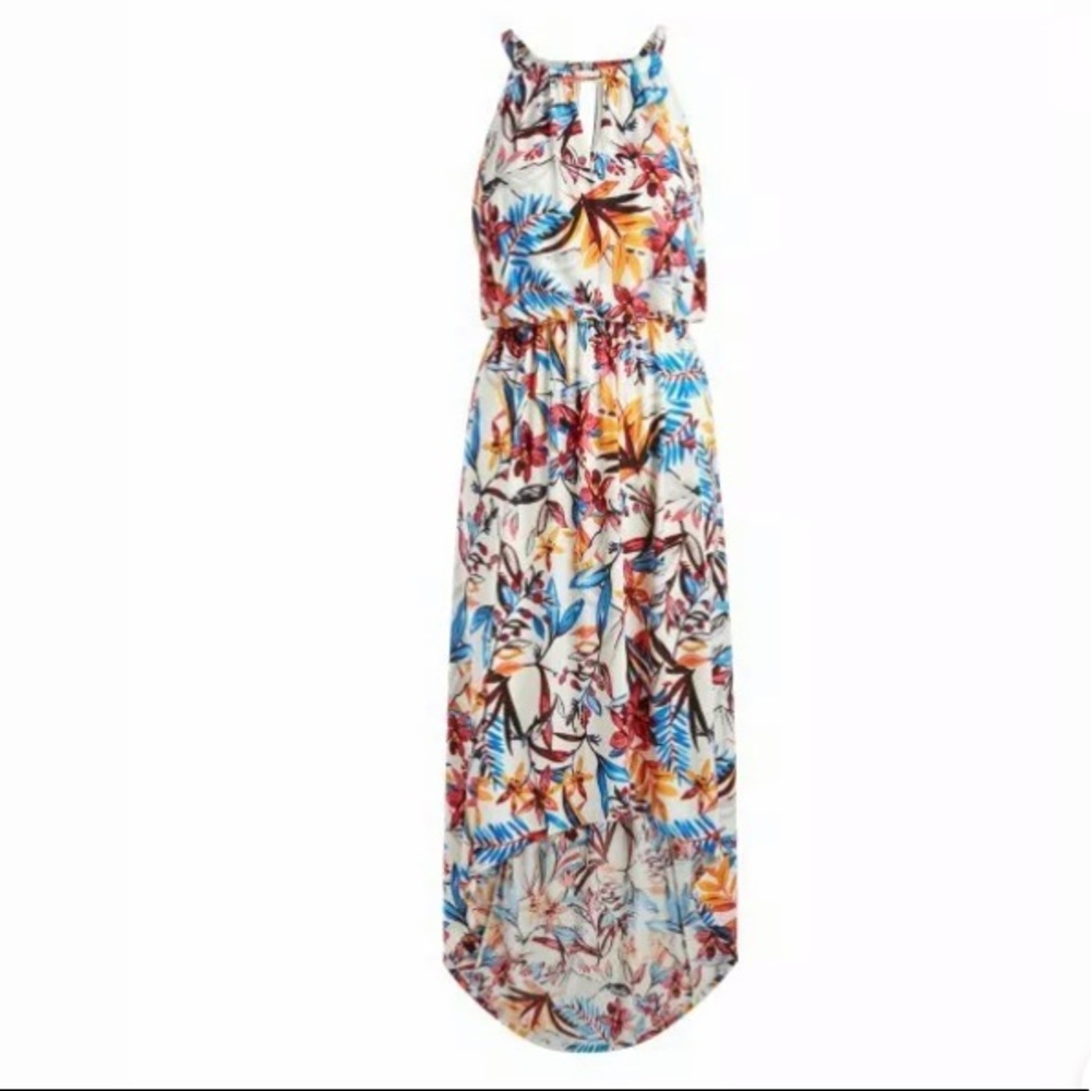 Go Coco Blue&Red Floral Hi-Low Blouson Dress 2X